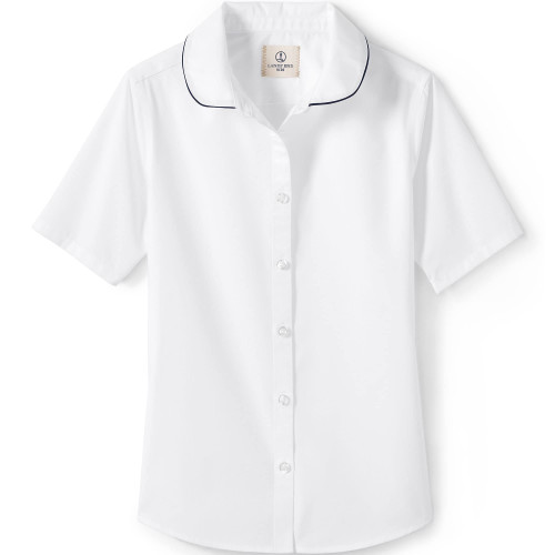 Lands' End Uniform Girls Piped Broadcloth Peter Pan Blouse White/Classic Navy Kids 6
