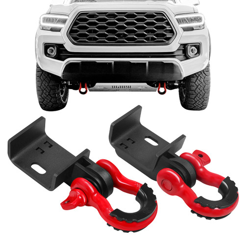 JY PERFORMANCE Front Demon Tow Hook Brackets with 3/4in Shackle D Rings Compatible with Fits for Toyota Tacoma 2009-2023