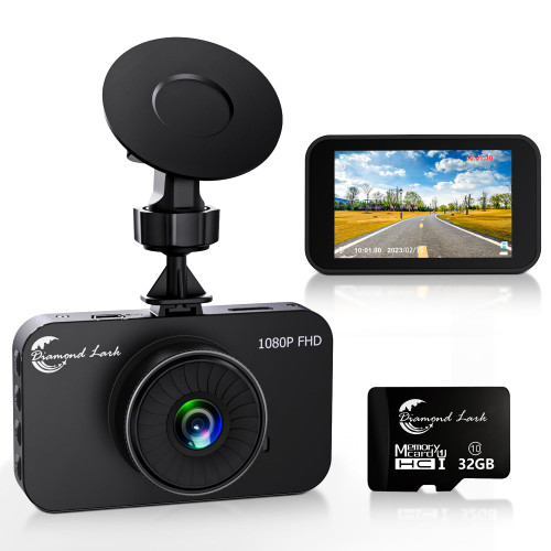 1080P Full HD Dash Camera for Cars, Diamond Lark Dash Cam Front with 32G SD Card, 3”LCD Screen, 170°Wide Angle, Dashboard DashCam with Loop Recording, HDR, Night Vision, G-Sensor, Parking Monitor