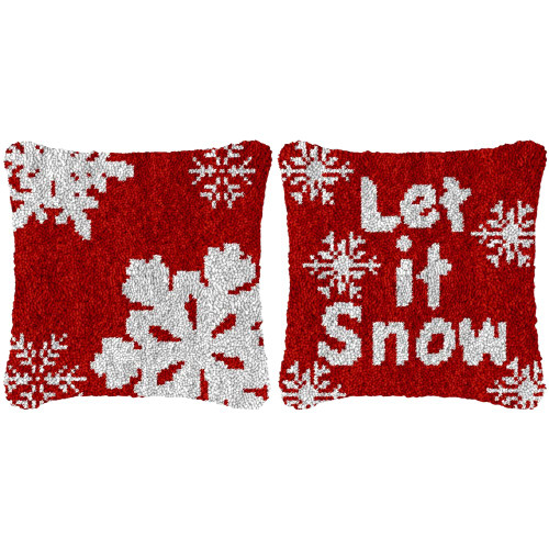 2Pack Latch Hook Kits Pillow Let It Snow Snowflake Printed Canvas DIY Handmade Cushion Crochet Yarn Hook Latch Kit Embroidery Pillowcase Rug Cover Christmas Home Sofa Decoration 43x43cm