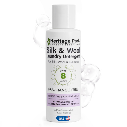 Heritage Park Silk & Wool Fragrance Free, Hypoallergenic, pH-Neutral Laundry Detergent - Dermatologist-tested, Sensitive Skin-Friendly, Enzymes-Free, Ultra Concentrated (4 Fl Oz)