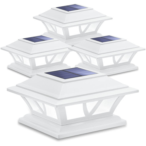 SIEDiNLAR Solar Post Lights Outdoor 2 Modes LED Fence Deck Cap Light for 4x4 5x5 6x6 Posts Garden Patio Decoration Warm White/Cool White Lighting White (4 Pack)
