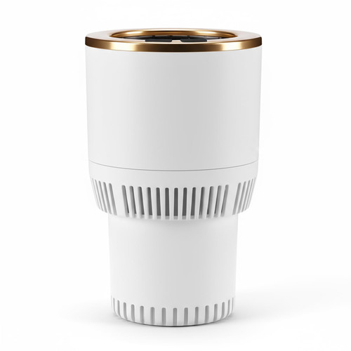 Auto Car Cup Holder Heating Cooling Drinks Smart Cooler Warmer Heater for Coffee Beverage Milk (White with Gold)