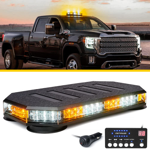LUMENIX 42 LED Roof Top Strobe Beacon Light Bar Hazard Warning Emergency Flashing Plow Lights with Controller for Construction Vehicles Tow Trucks Postal Cars Snowplow Amber White (Patent Design)