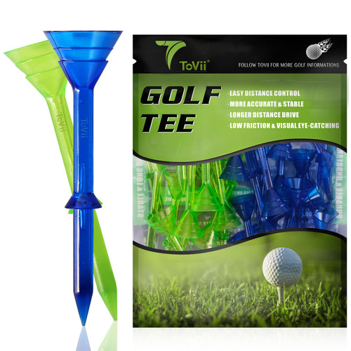 ToVii 3-1/4" Big Cup Plastic Golf Tees 40 Pack｜Excellent Durability and Stability Tees |Golf Plastic Tees Reduced Friction & Side Spin (Green/Blue)
