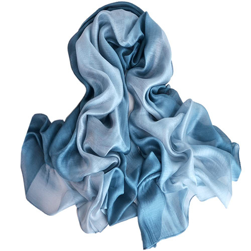 SNUG STAR Cotton Silk Scarf Elegant Soft Wraps Color Shade Scarves for Women (Gradient - Light blue)