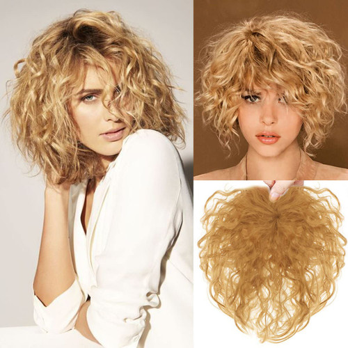 Bangkok Smart Fluffy Curly Wiglet 15cm Clip in Rose Base Snythetic Topper for Thin Hair Mini Hairpiece Natural Hairline (5x9cm, 101#)