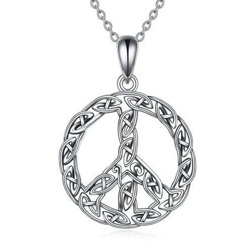 YAFEINI Peace Sign Pendant Necklace Celtic Knot 925 Sterling Silver Peace Symbol Jewelry Gifts for Women Men (A-Peace Symbol) YAFEINI Peace Sign Pendant Necklace Celtic Knot 925 Sterling Silver Peace Symbol Jewelry Gifts for Women Men (A-Peace Symbol)