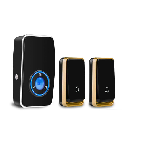 【No Battery Required】Wireless Doorbell Waterproof, AURTEC Door Chime Kit with 1 Plug-in LED Flash Receivers & 2 Press Self-powered Transmitter, 51 Chimes and 4 Volume Levels, Black