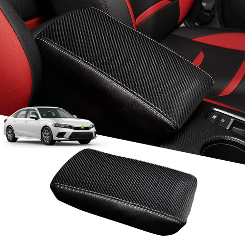 Karltys Civic Center Console Cover for 2022-2025 2026 Honda Civic with CVT, Middle Console Cover for 11th Gen. Civic Armrest Seat Box Cover Anti-Scratch Leather Waterproof Elbow Cushion Pad Protector