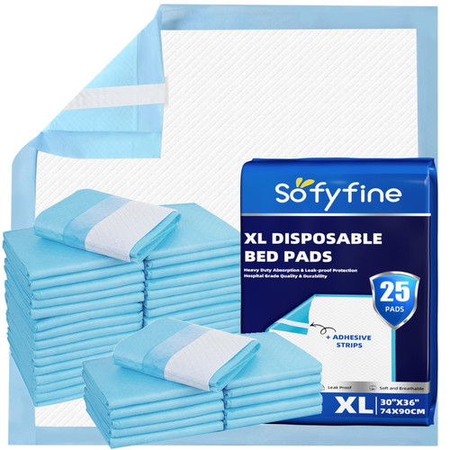 SOFYFINE Bed Pads with Adhesive Strip 30"x36" Thicken Elderly Adults Incontinence Underpads Disposable,Heavy Duty Absorbent Chucks Waterproof,XL Extra Large Puppy Pee Training Pad[25 Pads]