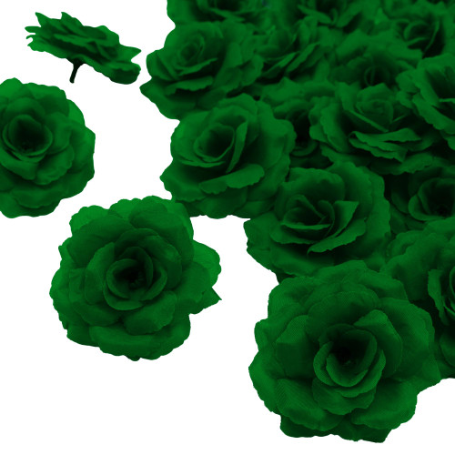 Eternal Blossom 50 Pcs Dark Green Roses Flowers, Artificial Flower with Stem, Rose Bouquet for Decoration, 3 in Silk Fake Flower for Wedding Party Home Decor DIY Baby Shower