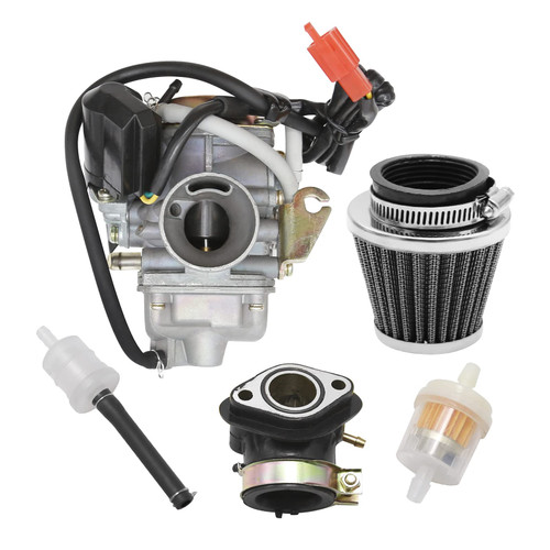 PD24J Carburetor for 4-Stroke GY6 125cc 150cc ATV Go Karts Scooter Mopeds QMJ/QMI157 QMJ/QMI152 - Manifold Intake Fiameter 24mm PD24J Carb (Carburetor +Intake Manifold/Air Filter)