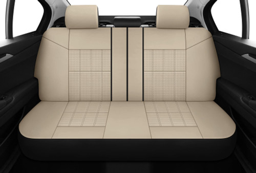 VarCozy Faux Leather Car Seat Covers Rear Set, Split Rear Bench Seat Covers for Car, Universal Seat Covers for SUV, Sedan, Van, Automotive Interior Covers, Airbag Compatible, Beige