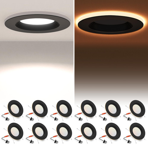 POWERASIA 12 Pack Black 5/6 Inch LED Can Lights with Night Light, 5CCT Retrofit Recessed Lighting Selectable 2700K-6000K Dimmable, 12W=75W, 1200LM Downlight with Metal Smooth Trim-ETL and Energy Star POWERASIA 12 Pack Black 5/6 Inch LED Can Lights with Night Light, 5CCT Retrofit Recessed Lighting Selectable 2700K-6000K Dimmable, 12W=75W, 1200LM Downlight with Metal Smooth Trim-ETL and Energy Star