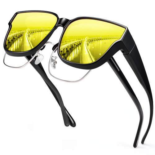 URUMQI Polarized Sunglasses Fit Over Glasses for Women, Anti Glare Polarized NightTime Glasses Oversized Yellow Lens