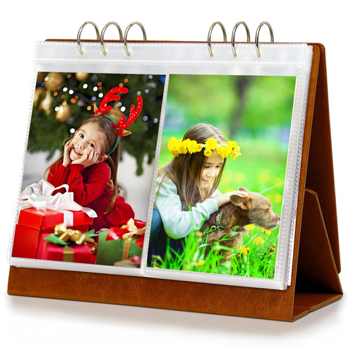 ZEEYUAN Double-Side Displaying 4x6 Flip Photo Album on Stand Vertical Family Photo Album