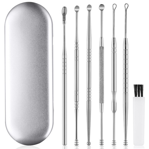Ear Cleaning Kit,Safe Ear Wax Removal Tool,Earwax Removal Kit,Easy to Use,Painless Ear Pick,with Storage Box and Cleaning Brush (Silver)