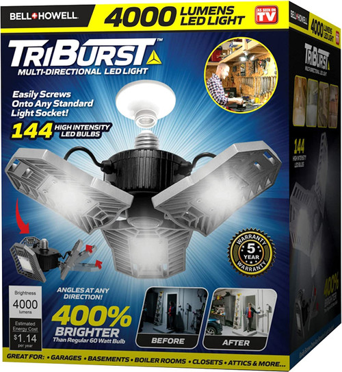 Triburst by Bell+Howell, ASON TV 4000 Lumens / 6500 Kelvin Indoor Lights, Ultra Bright Lighting with 144 LED Bulbs and Multi-Directional Triple Panel Bedroom, Garage, Ceiling Light