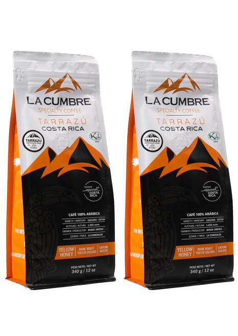 La Cumbre Specialty Coffee Ground Medium Roast, Arabica Beans, Low Acid, Gourmet, Vegan, Kosher & Keto Friendly, Yellow Honey Process 12 oz, 2 Pack