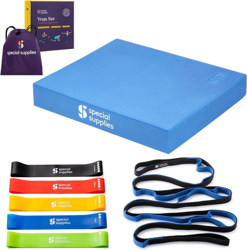 SPECIAL SUPPLIES Balance Board and Yoga Strap Set with Exercise Bands for Stretching, Stability Training, Fitness, Flexibility, Physical Therapy, Home Workout Equipment, Strength Training, and Pilates