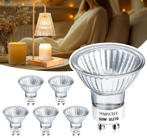 Marycele Halogen Light Bulbs for Candle Warmer Lamp, 6 Pack GU10 120V 50W MR16 Dimmable Warm Light Halogen Bulbs 2 Pin with Long Lifespan, Candle Warmer Lamp Bulb Replacement