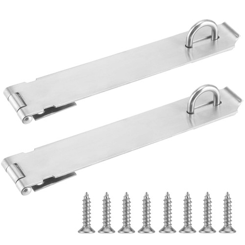 JAPCHET 2 Pack 8 Inch Heavy Duty Door Hasp Latch, Stainless Steel Padlock Hasp Door Hasp Lock with Screws, Padlock Clasp Hasp Latch for Fence Gate, Door Window, Cabinets, Silver