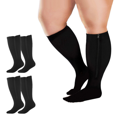 Cheeroyal 2 Pairs Wide Plus Size Calf Compression Socks with Zipper for Overweight Women Men 15-20 MmHg Zipper Compression Stockings (7XL, Black)