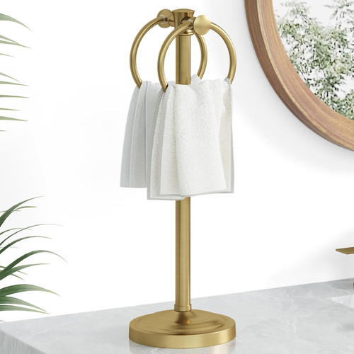 Hoimpro 17" Brushed Gold Free Standing Towel Rack Bracket, Double Towel Ring Hand Towel Stand Holder, Bathroom Hardware Accessories Set Towel Bar for Bathroom Vanities and Kitchen Countertops Hoimpro 17" Brushed Gold Free Standing Towel Rack Bracket, Double Towel Ring Hand Towel Stand Holder, Bathroom Hardware Accessories Set Towel Bar for Bathroom Vanities and Kitchen Countertops
