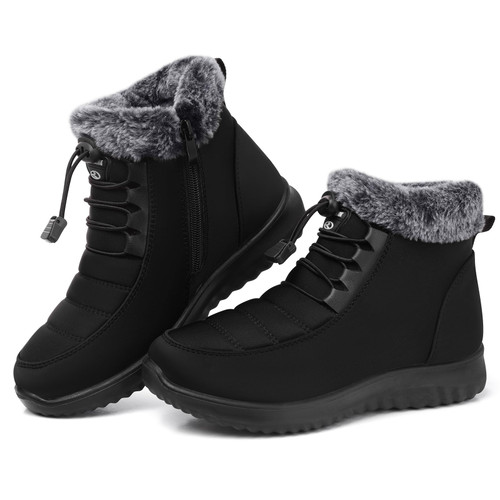 SHIBEVER Winter Boots for Women Snow: Black Fur Lined Warm Ankle Boots - Cold Weather Water Resistant Outdoor Zipper Snow Shoes Size 7