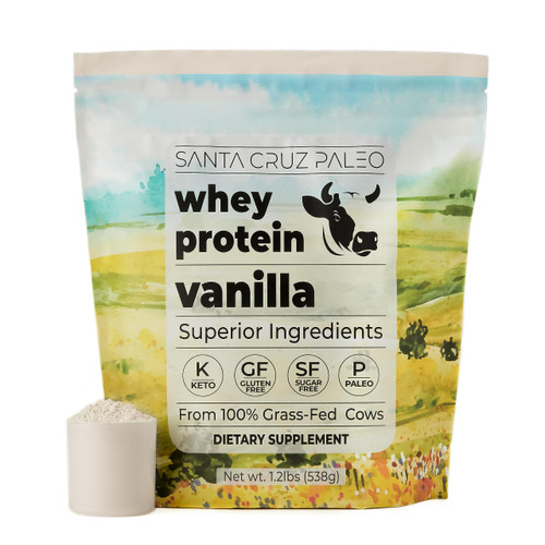 Santa Cruz Paleo Whey Protein Powder, Vanilla Flavor, 20 G Grass Fed Whey Protein Isolate Per Serving, Gluten Free, Paleo & Keto Friendly, No Sugar Added, Protein Shake Mix, 20 Servings, 1.2 lb Bag