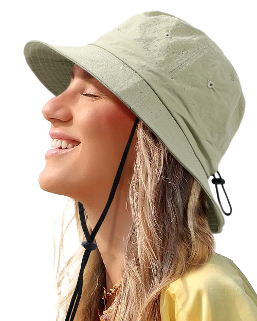 Water-Resistant Bucket Hat for Women Men Rain Hat UPF 50+ Boonie Sun Hat Foldable Summer Floppy Fishing Safari Hats Light Green