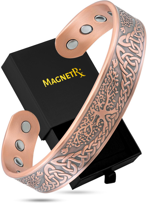 MagnetRX® Magnetic Copper Bracelets for Men – Effective 99.9% Pure Copper Bracelet for Men – Adjustable Copper Magnetic Bracelets (Irish Tree)