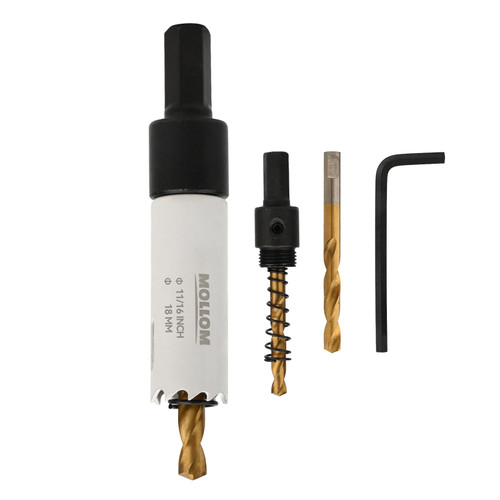 Mollom (18mm | 11/16") HSS M42 with 8% Cobalt BI-Metal Hole Saw with 2 Pilot Drill Bits & Arbor Smooth Cutting for PVC,Drywall,Wood,Plastic,Gypsum Board,Rubber