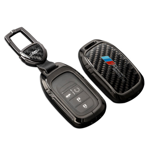 SLAKNOK for Honda Key Fob Cover with Keychain,Real Carbon Fiber Zinc Alloy Protection Key Case Compatible with 2022 2023 Accord Civic HR-V CR-V Pilot Sport SI EX EX-L Touring Key shell Accessories