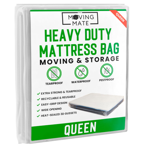 Queen Mattress Bag for Moving and Storage - 5 Mil Mattress Cover for Moving and Storage - Mattress Protector Storage Bags - Heavy Duty, Reusable, Tearproof