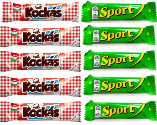 5 pcs of Hungarian Turo Rudi Kockas Chocolate-Covered Cottage Cheese Dessert Bars 50g Each, and 5 pcs of Hungarian Sport Szelet 31 g