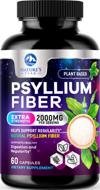 Psyllium Husk Fiber Supplement 1500mg - Vegan Prebiotic, Soluble Fiber for Daily Digestive Health & Regularity Support, Natural Psyllium Powder Caps, Sugar-Free, Non-GMO & Gluten-Free - 60 Capsules