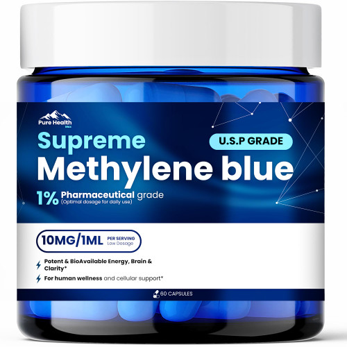 Supreme Methylene Blue Capsules - Pharmaceutical Grade Supplement for Humans | 1% USP Grade Quality Third Party Tested | Ultimate Brain Boost Tablets Better Than Liquid Drops and Gummies
