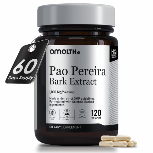 AMALTH Pao Pereira Bark Exact Capsules 1000mg- 120 Counts | Strong Extract Formula for Immune Health, Body Balance, Strength & Overall Wellness GMO- Free
