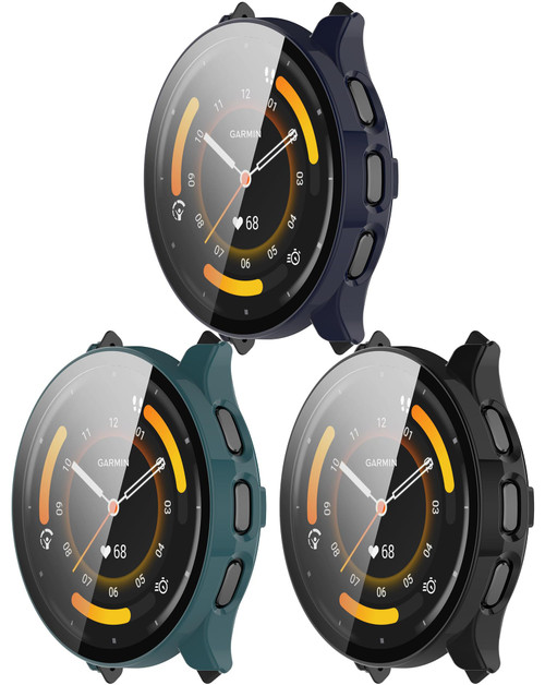 TenCloud 3-Pack Compatible with Garmin Venu 3 45mm (Not for The 3S 41mm) Protective Bumper with Screen Protector, Full Cover Protective Cases Intended for Garmin Venu 3 (Black+Blue+Green)