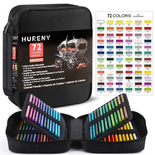 Hureny Colored Pencils for Adult Coloring Books, 72 Colors Drawing Pencils with Soft Oil-Based Cores, Professional Art Supplies for Artists, Vibrant Color Pencil Set In Zipper Case for Teens.