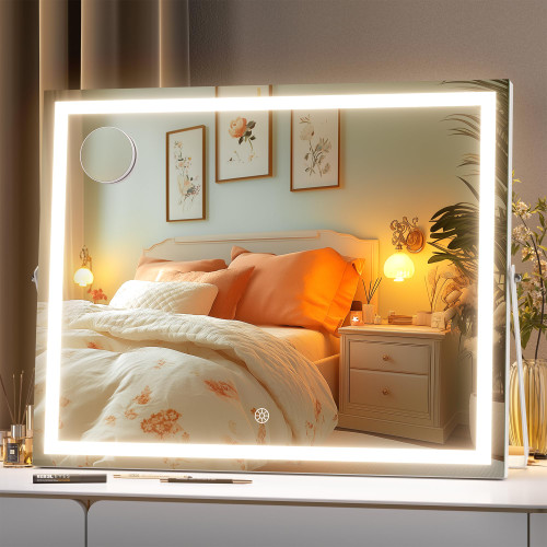 Hasipu Vanity Mirror with Lights, 20" x 16" LED Makeup Mirror with 10X Magnification, Smart Touch 3 Colors Dimmable, 360° Rotation, White Hasipu Vanity Mirror with Lights, 20" x 16" LED Makeup Mirror with 10X Magnification, Smart Touch 3 Colors Dimmable, 360° Rotation, White