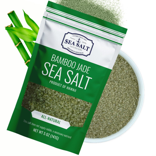 Hawaiian Bamboo Jade Sea Salt – Green Fine Sea Salt Infused with Real Bamboo Leaf Extract – For Finishing, Grilling & Seasoning – 5 oz Bag
