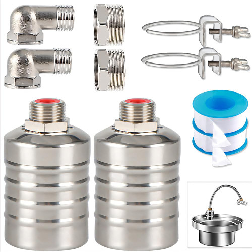 2PCS Float Valve,1/2" to 3/4'' water level control float valve, 304 Stainless Steel Fully Automatic water shut off valve, Automatic Water Level Controller for Water Tank, Pool, Livestock Troughs.