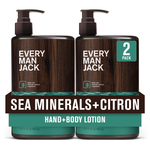 Every Man Jack Mens Sea Minerals + Citron Hand & Body Lotion for All Skin Types - Dermatologist Tested & Hypoallergenic - Nourish Skin with Lightweight Fast Absorbing Lotion - 13.5oz 2 Bottles