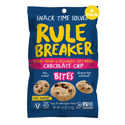 Rule Breaker Vegan & Gluten-Free Cookies | Chocolate Chip Bites | Plant-Based, Dairy, Nut, Soy, Allergen Free, Kosher | Soft-Baked School Snacks for Kids and Adults (Pack of 6)