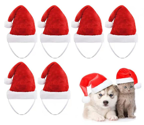 Beiabang 6 Pcs Dog Cat Pet Santa Hat Christmas Pet Costumes Small Santa Hat Pet Christmas Photo Props for Puppy Kitten Small Cats Dogs