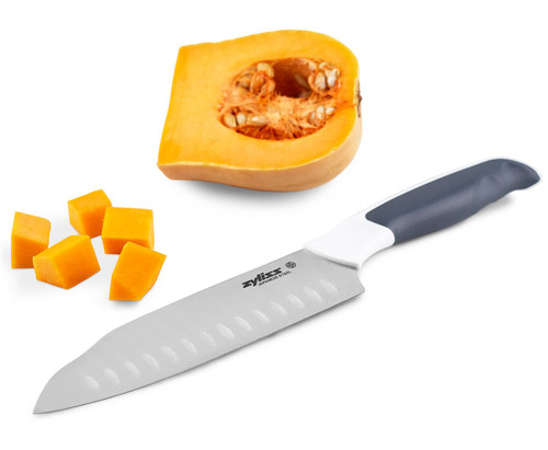 Zyliss Comfort Santoku Knife, 18cm/7in, Japanese Stainless Steel, Soft Grip Handle, Black/White, Professional Kitchen Knife, Dishwasher Safe