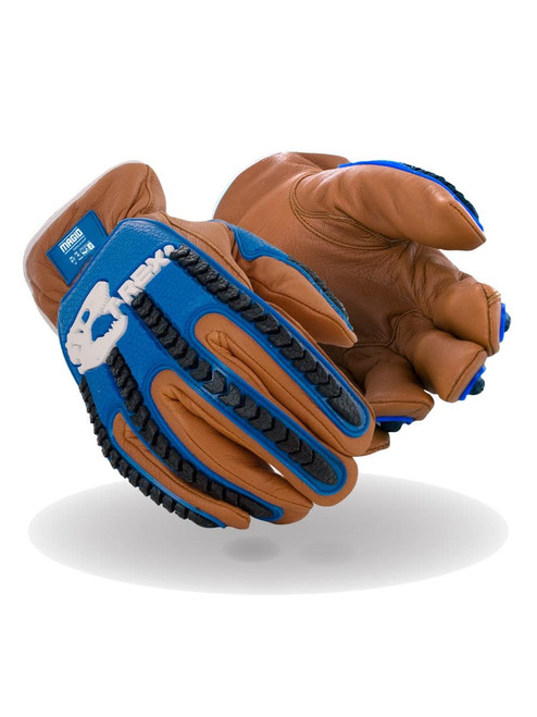 MAGID T-REX TRX843WXXXL Winter Thermal Impact Goatskin Leather Driver Work Glove | Cut Level A7, Puncture 4, 100G Thinsulate, Kevlar Lining, TPR Back, Blue/Brown, Size 12/XXXL